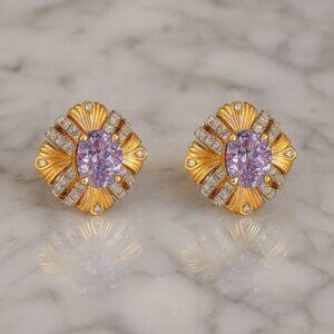 Vintage Style Lilac Gold Gemstone Earrings